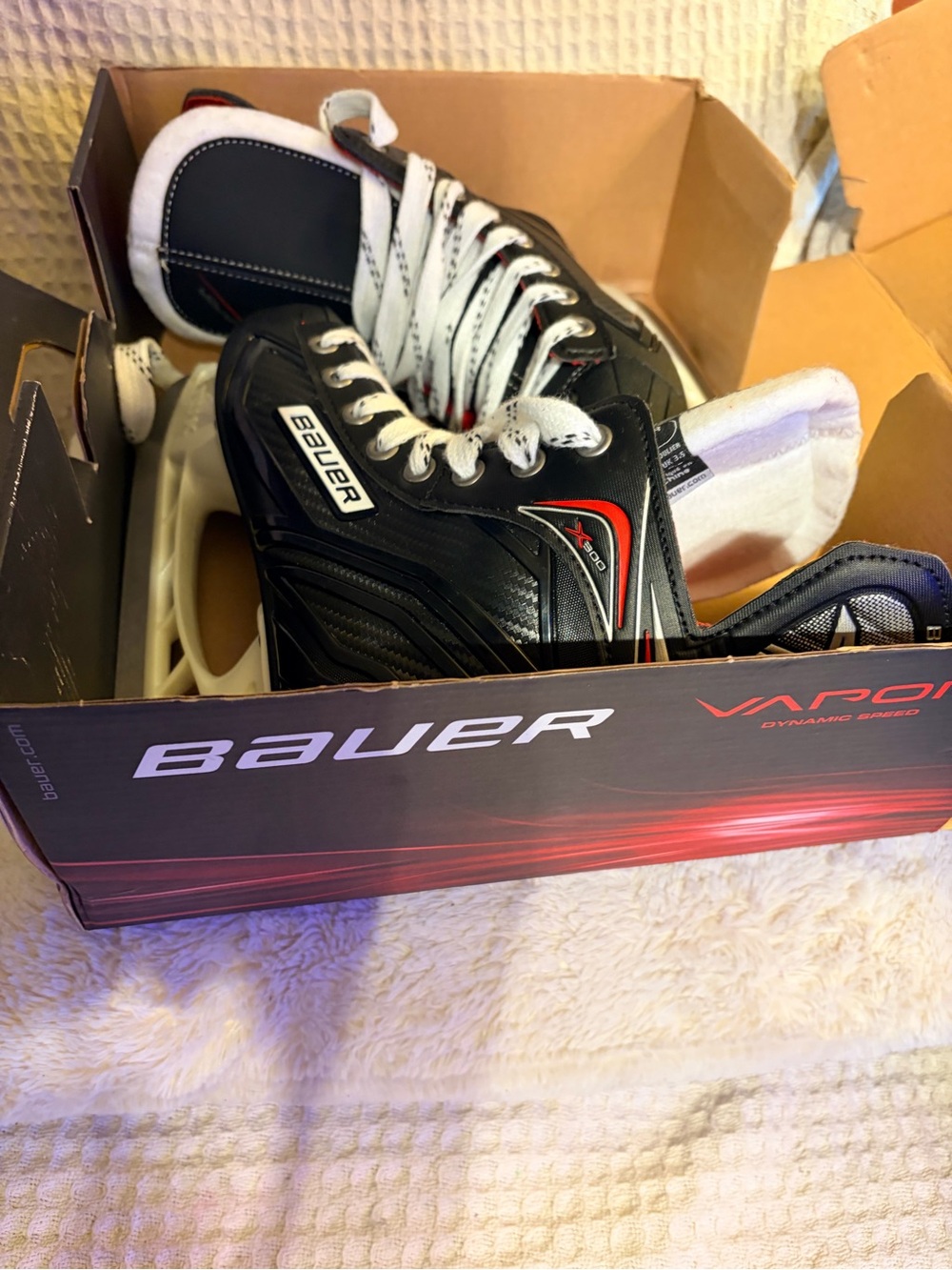 Bauer X300 Hockey Skate Detail - Black with Red & White Accents